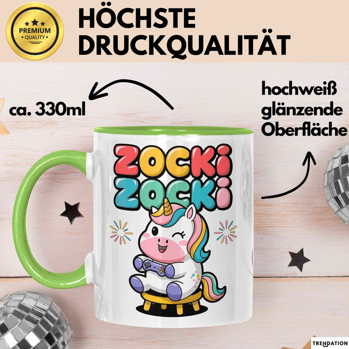 Gamer Gaming Liebhaber Tasse Geschenk Lustige Geschenkidee Spruch Zocki Zocki Grün Trendation