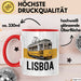 Lissabon Portugal Tasse Geschenk Lustige Geschenkidee Spruch Seilbahn Reise Straßenbahn Rot Trendation