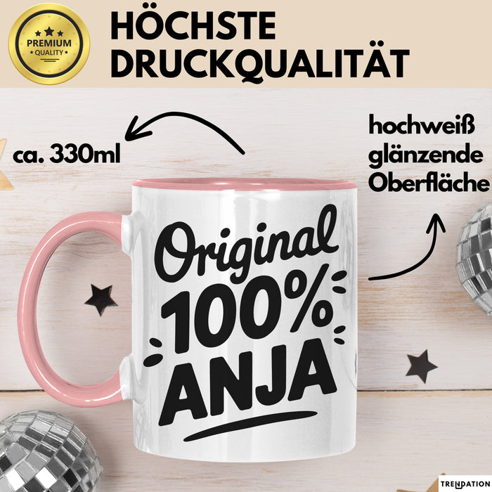 Anja Tasse Geschenk Original 100% Anja Geschenkidee Geburtstag Rosa Trendation