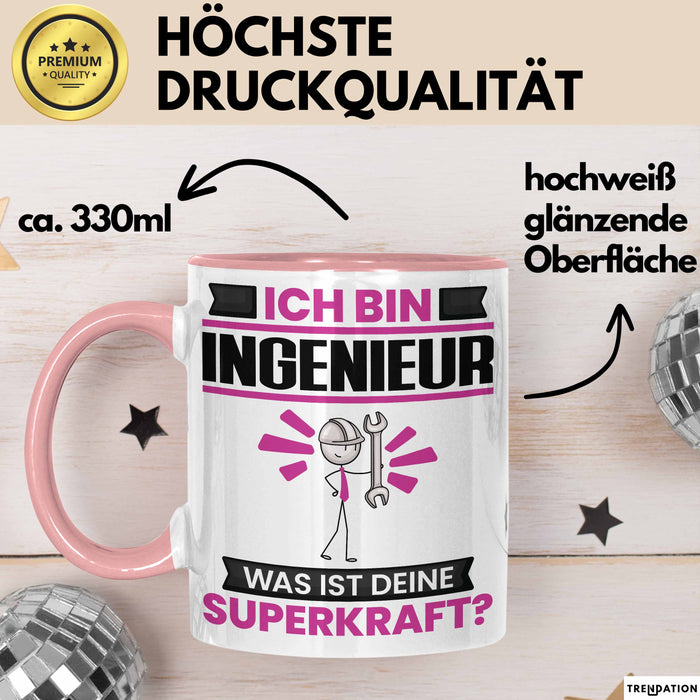 Ingenieur Tasse Geschenk für Ingenieur Geburtstag Lustiger Spruch Kaffee-Becher Was Ist Deine Superkraft Rosa Trendation