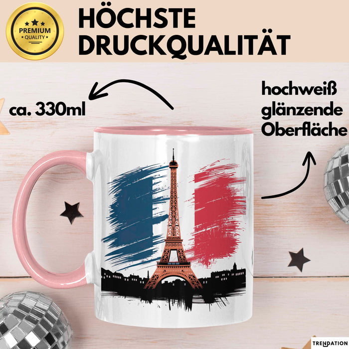 Frankreich Flagge Paris Eiffelturm Tasse Geschenk Lustige Geschenkidee Spruch Rosa Trendation