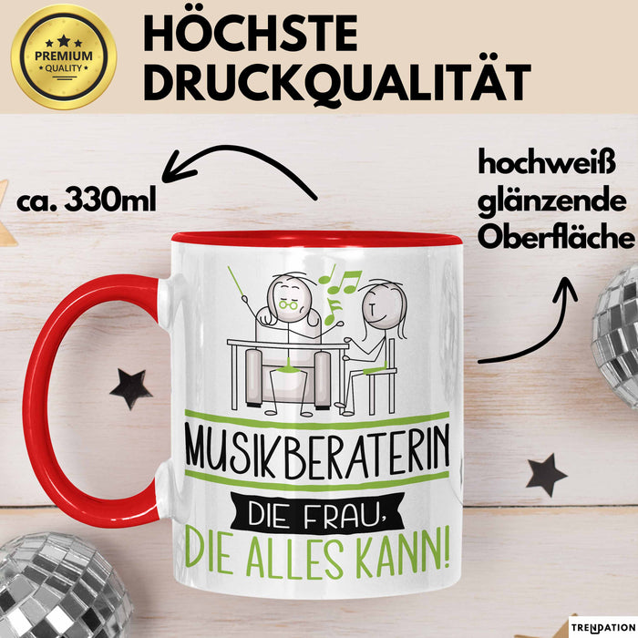 Musikberaterin Geschenk Tasse Becher Die Frau Die Allen Kann Geschenkidee für eine Musikberaterin Lustig Rot Trendation