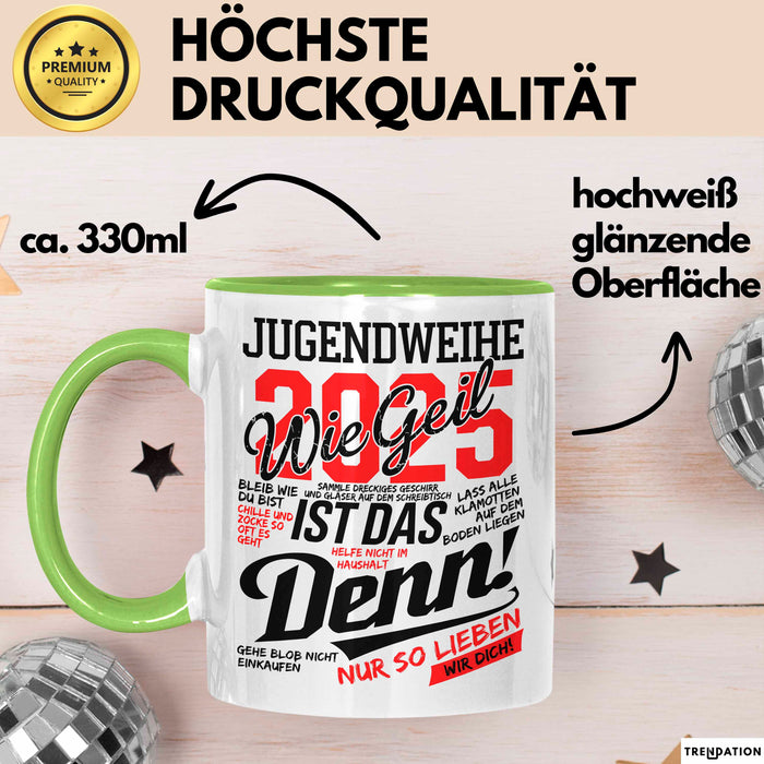 Jugendbetreuung Tasse Geschenk Lustige Geschenkidee Spruch Jugendweihe 2025 Grün Trendation