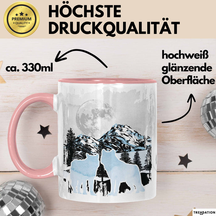 Wolf Tasse Geschenk Silhouetten Berglandschaft Vollmond Geschenkidee Rosa Trendation