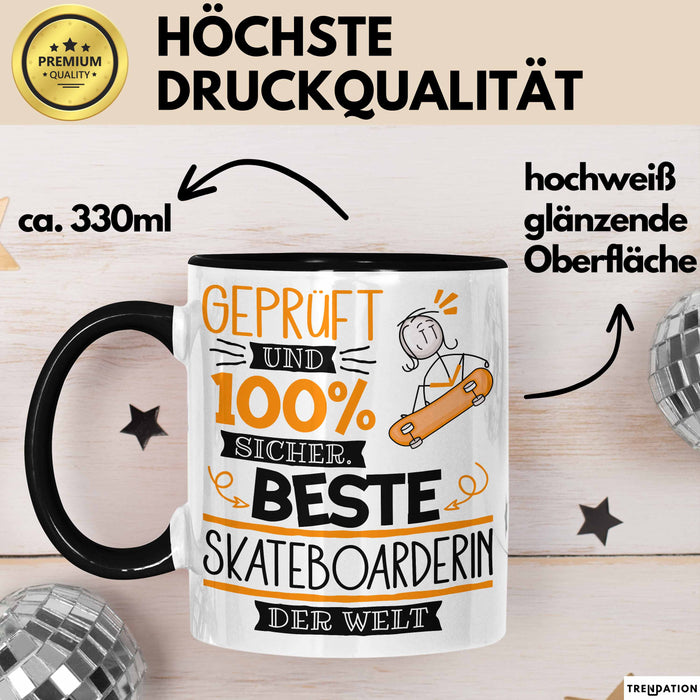 Beste Skateboarderin Der Welt Tasse Geschenk für Eine Skateboarderin Geprüft Und Sicher Geschenkidee Geburtstag Weihnachten Trendation