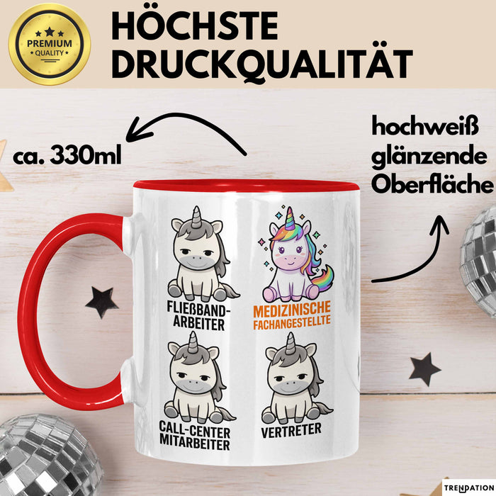 Arzt Einhorn Tasse Geschenk Lustige Geschenkidee Spruch Medizinische Fachangestellte Rot Trendation