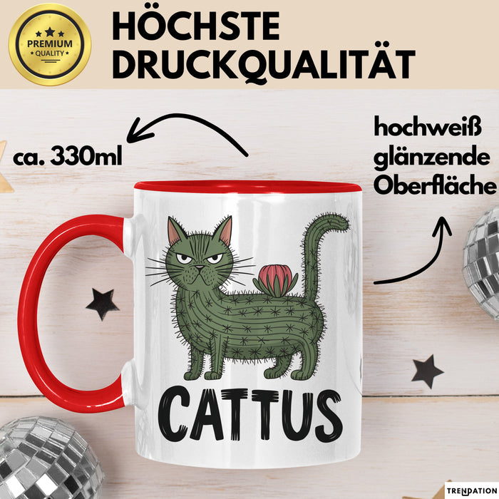 Katzen Tasse Geschenk Cattus Kaktus Geschenkidee Lustig Katze Wortspiel Rot Trendation