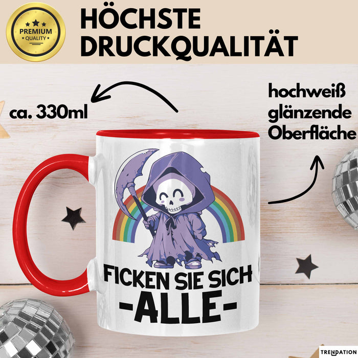 Lustige Tasse Kollegen F Sie Sich Alle Sensenmann Humor Sarkasmus Geschenkidee Kollegin Frauen Rot Trendation