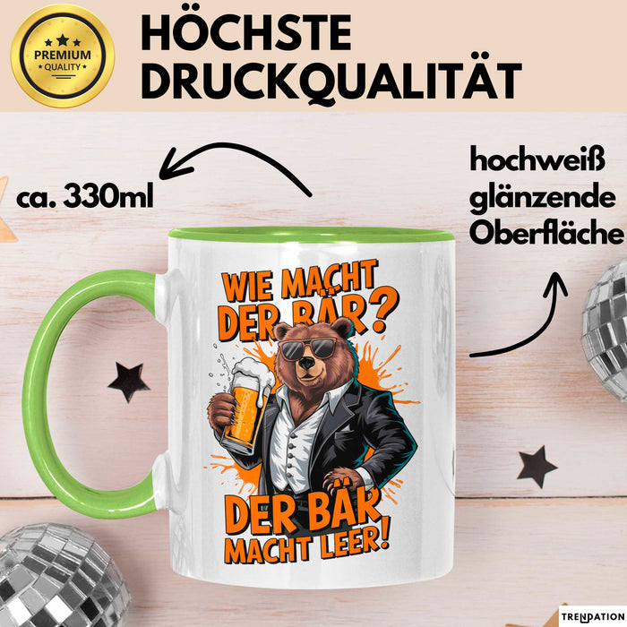 Bär Beim Biertrinken Tasse Geschenk Lustige Geschenkidee Spruch Wie Macht Der Bär? Der Bär Macht Leer Grün Trendation