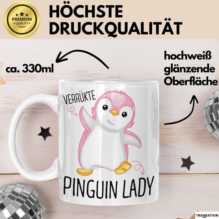 Lustige Tasse Geschenk Verrückte Pinker Pinguin Spruch Weiß Trendation