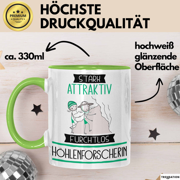Höhlenforscherin Tasse Geschenk Becher Stark Attraktiv Furchtlos Höhlenforscherin Lustige Geschenkidee Grün Trendation