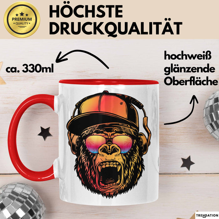 Affe Grafik Tasse Coole Tassen Geschenkidee Jungs Dj Chimpanse Becher Rot Trendation