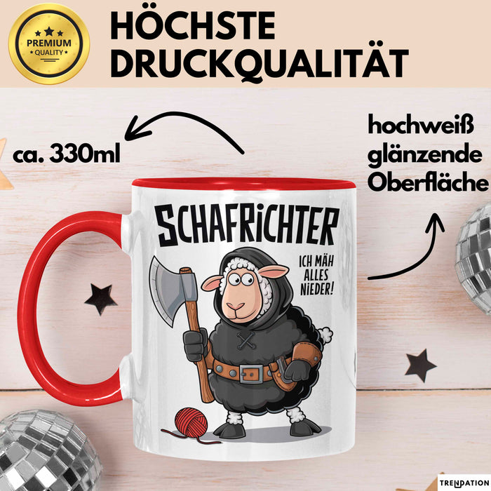 Schaf Tier Sarkasmus Tasse Becher Geschenk Lustige Geschenkidee Spruch Schafrichter Ich Mah Alles Nieder Rot Trendation