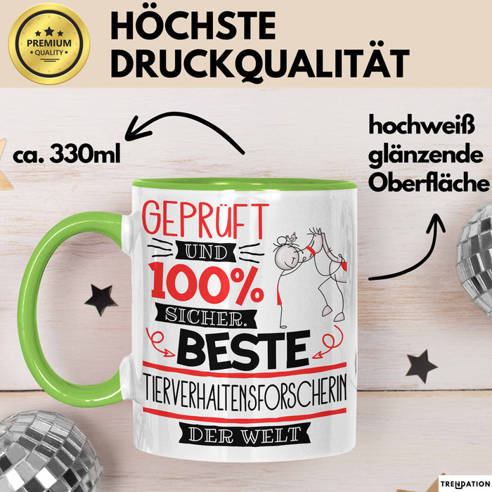 Beste Tierverhaltensforscherin Der Welt Tasse Geschenk für Eine Tierverhaltensforscherin Geprüft Und Sicher Geschenkidee Geburtstag Weihnachten Grün Trendation