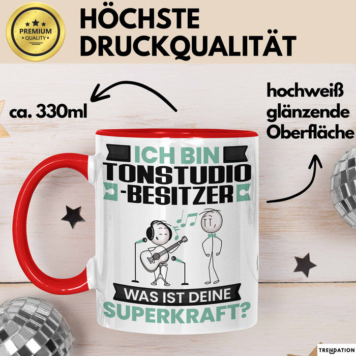 Tonstudio-Besitzer Tasse Geschenk für Tonstudio-Besitzer Geburtstag Lustiger Spruch Kaffee-Becher Was Ist Deine Superkraft Rot Trendation
