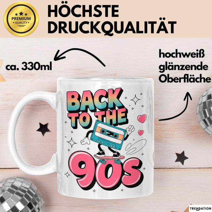 Vintage Retro Musik Tasse Geschenk Zurück in die 90er Geschenkidee Lustig Weiß Trendation