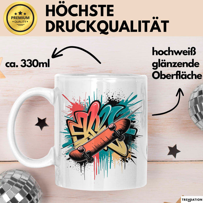 Skater Tasse Geschenkidee Skateboard Fan Lustiger Spruch Geschenkidee Lustig Weiß Trendation