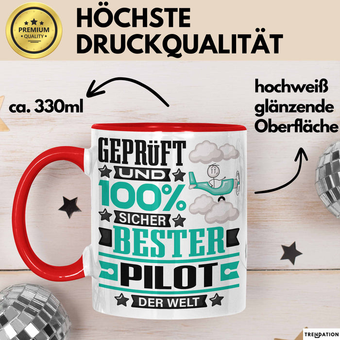 Pilot Geschenk Lustiger Spruch für Pilot Geschenkidee Bester Pilot Der Welt Rot Trendation
