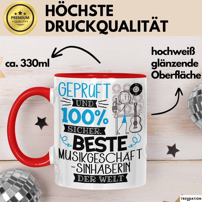 Beste Musikgeschäftsinhaberin Der Welt Tasse Geschenk für Eine Musikgeschäftsinhaberin Geprüft Und Sicher Geschenkidee Geburtstag Weihnachten Rot Trendation