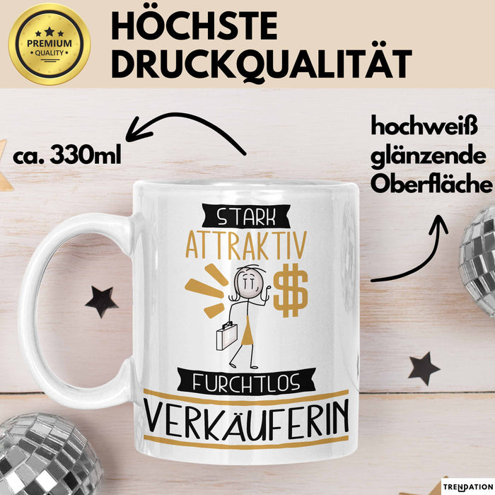 Verkäuferin Tasse Geschenk Becher Stark Attraktiv Furchtlos Verkäuferin Lustige Geschenkidee Weiß Trendation
