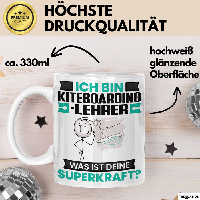 Kiteboarding-Lehrer Tasse Geschenk für Kiteboarding-Lehrer Geburtstag Lustiger Spruch Kaffee-Becher Was Ist Deine Superkraft Weiß Trendation