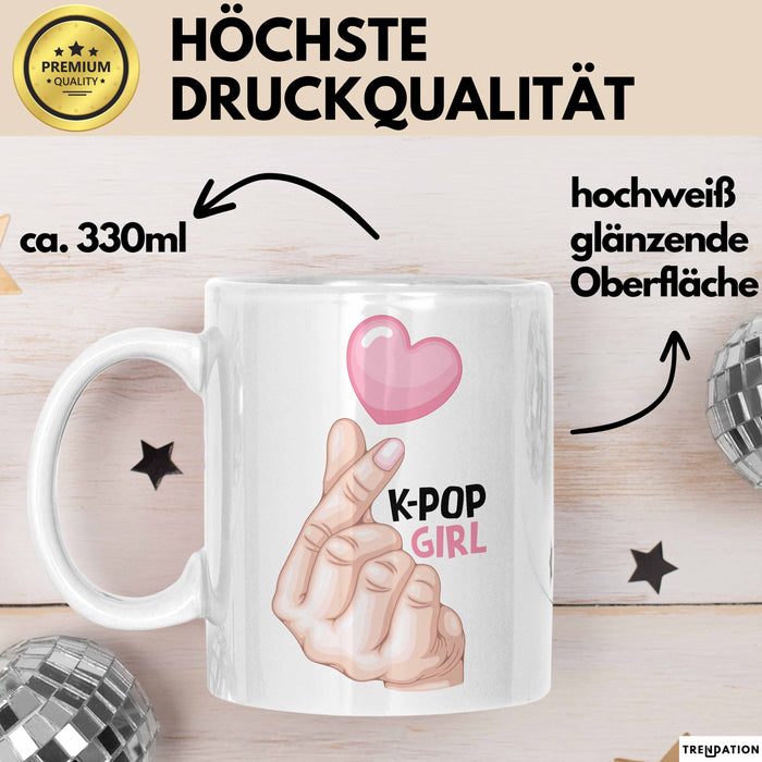 Kpop Love Girl Tasse Geschenk Süßes Herz Design Finger Herz Geste Weiß Trendation
