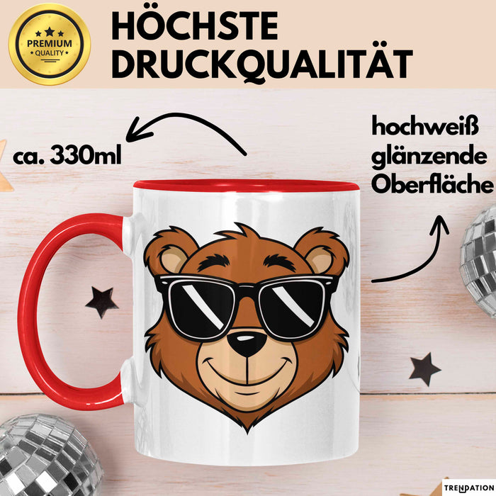 Teddybär Tier Sonnenbrille Tasse Geschenk Lustige Geschenkidee Spruch Rot Trendation