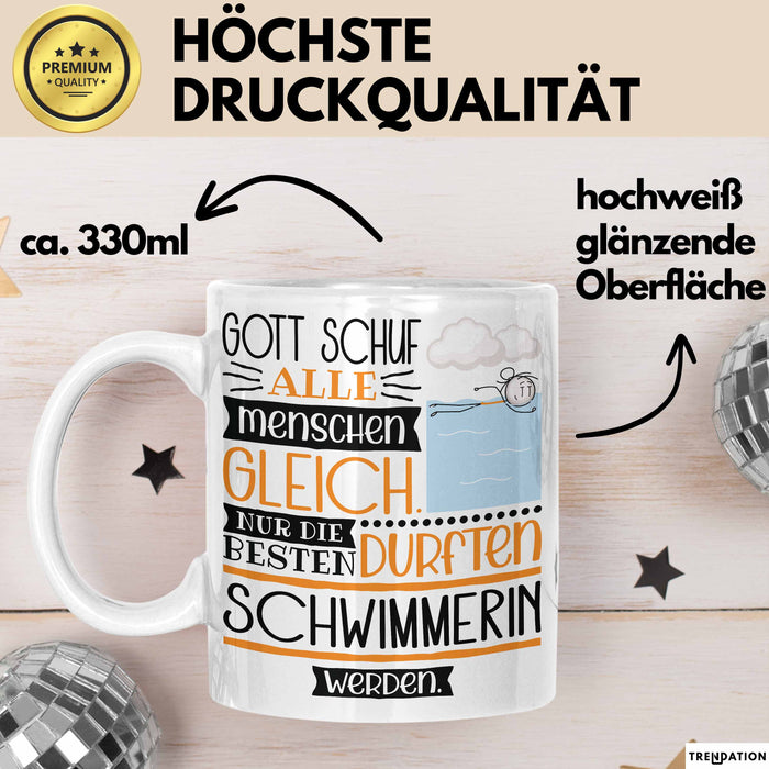 Schwimmerin Geschenk Becher Tasse Gott Schuf Alle Menschen Gleich Nur Die Besten Durfeten Schwimmerin Werden Geschenkidee Lustig Weiß Trendation