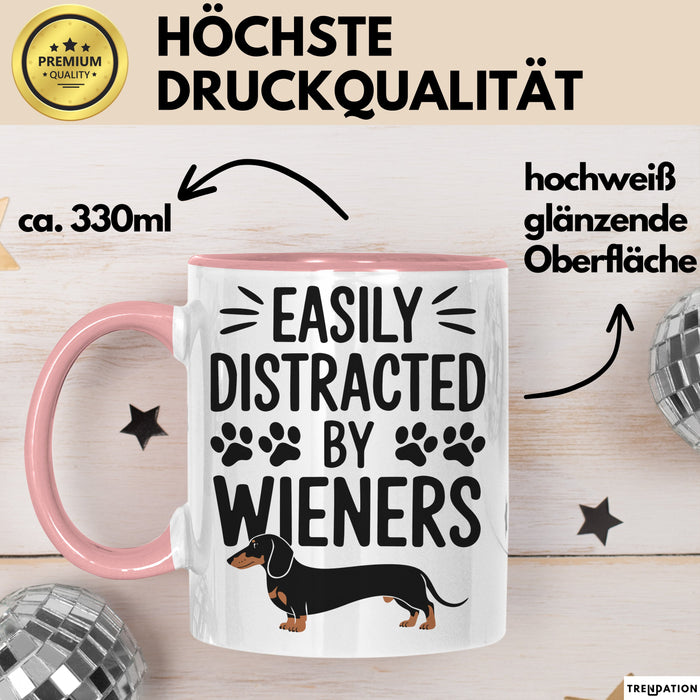 Dackel Tasse Geschenk Easily Distracted By Wieners Geschenkidee Hund Lustig Rosa Trendation