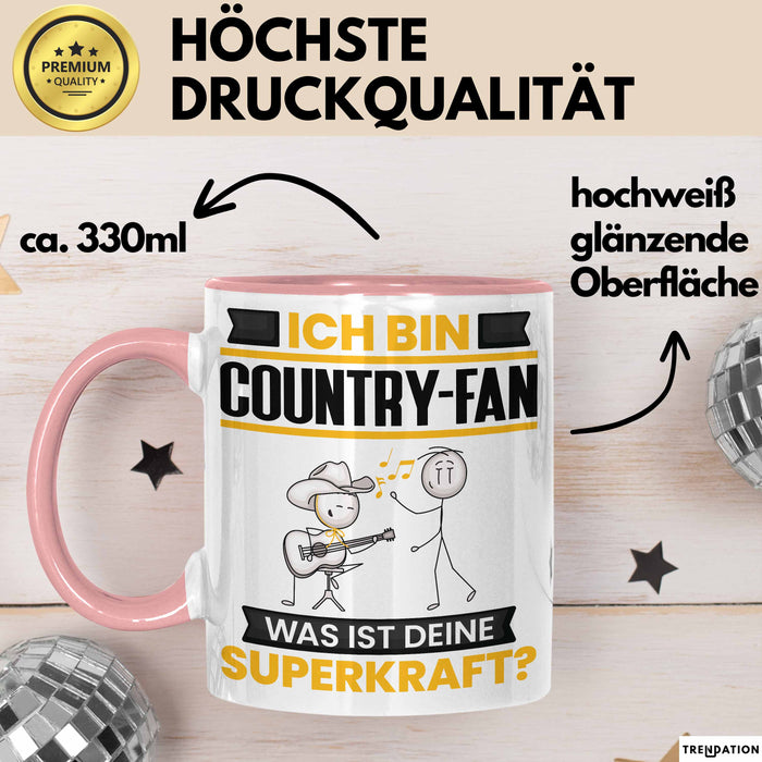 Country-Fan Tasse Geschenk für Country-Fan Geburtstag Lustiger Spruch Kaffee-Becher Was Ist Deine Superkraft Rosa Trendation