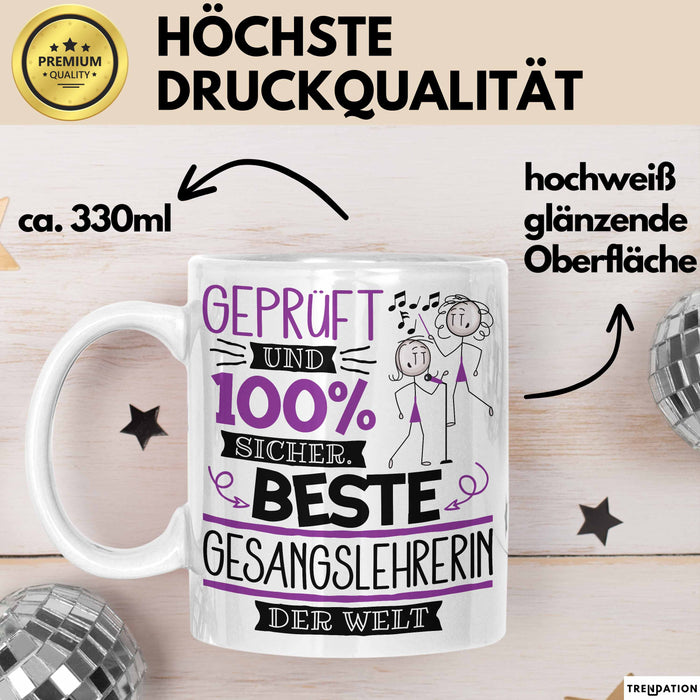 Beste Gesangslehrerin Der Welt Tasse Geschenk für Eine Gesangslehrerin Geprüft Und Sicher Geschenkidee Geburtstag Weihnachten Weiß Trendation