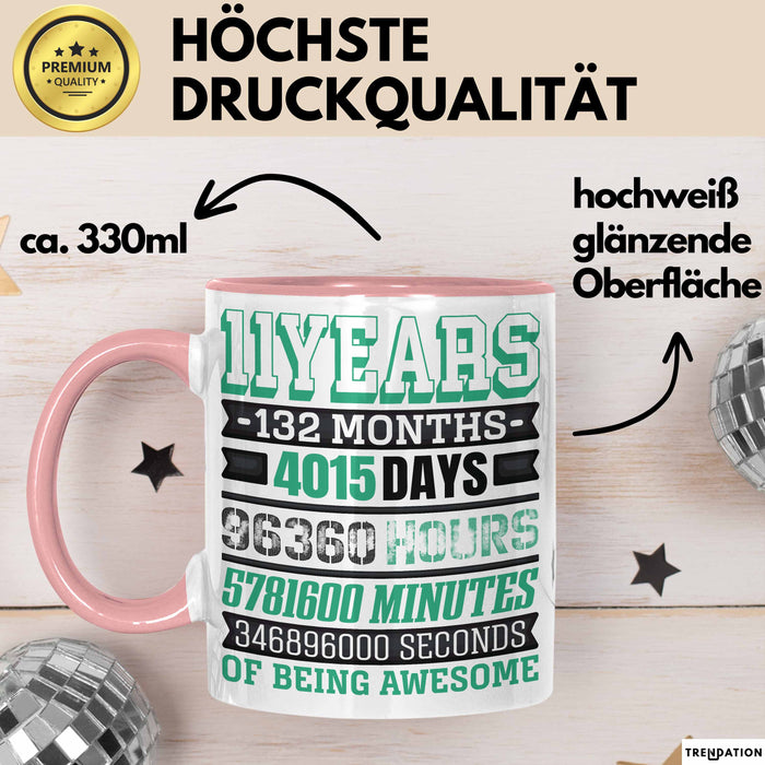 11. Geburtstag Tasse Geschenk Jungs Mädchen Becher Lustig Rosa Trendation