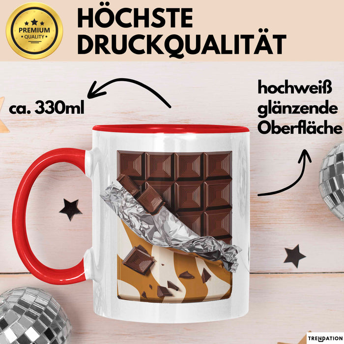 Schokoladenliebhaber Tasse Geschenkidee für Naschkatzen Rot Trendation