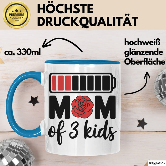 Mama Tasse Geschenk Mom Of 3 Kids Geschenkidee Mama Drei Kinder Muttertag Blau Trendation