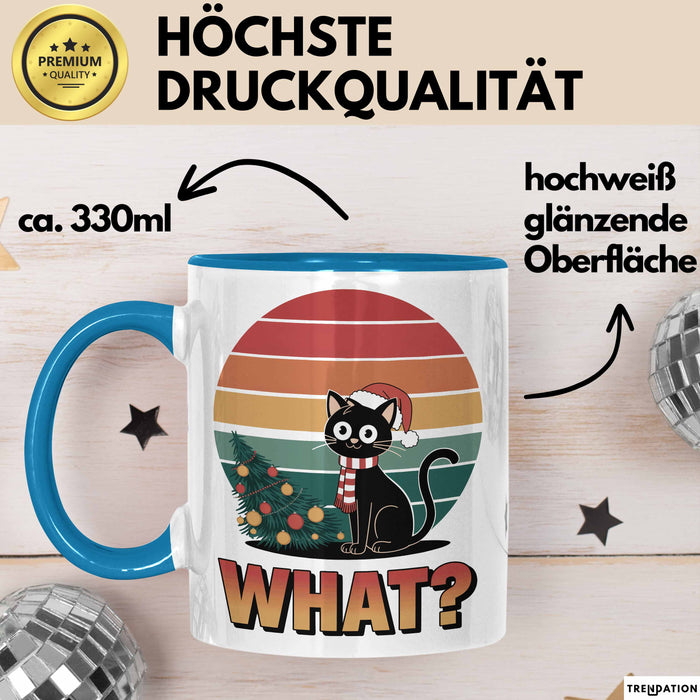 Schwarze Katze Weihnachtsfeier Tasse Geschenk Lustige Geschenkidee Spruch Was Blau Trendation