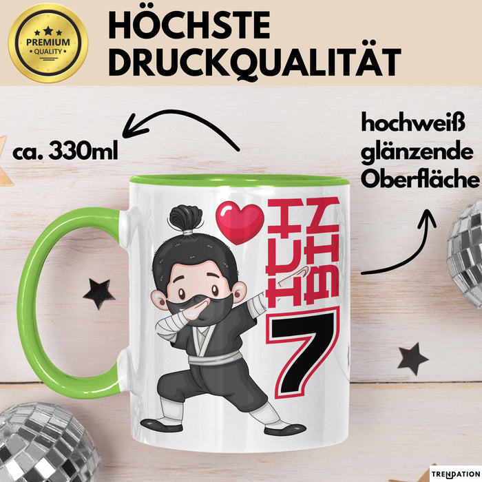 Kinder Tasse Geschenk Ich Bin 7 Ninja Herz Spruch Lustiger Becher Grün Trendation