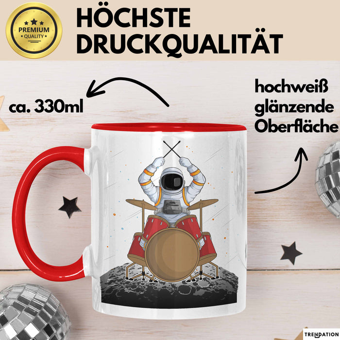 Drummer Schlagzeug-Spieler Geschenk Tasse Geschenkidee Kaffee-Becher Schlagzeuger Mond Grafik Rot Trendation