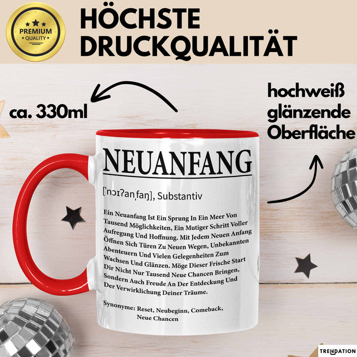 Büroarbeit Kollege Tasse Geschenk Lustige Geschenkidee Spruch Neuanfang Definition Rot Trendation