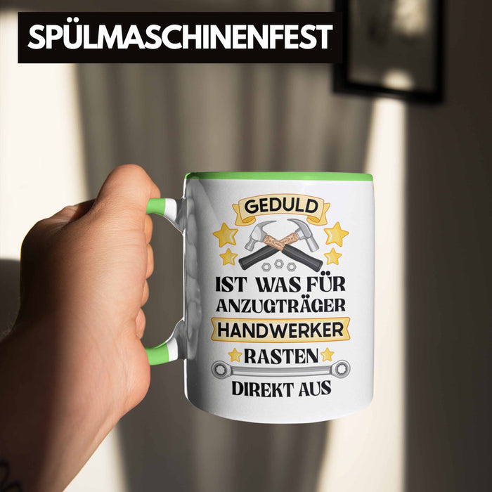 Trendation - Handwerker Tasse mit Spruch Geschenke für Handwerk Kaffeebecher KFZ Mechaniker Mechatroniker Grün Trendation