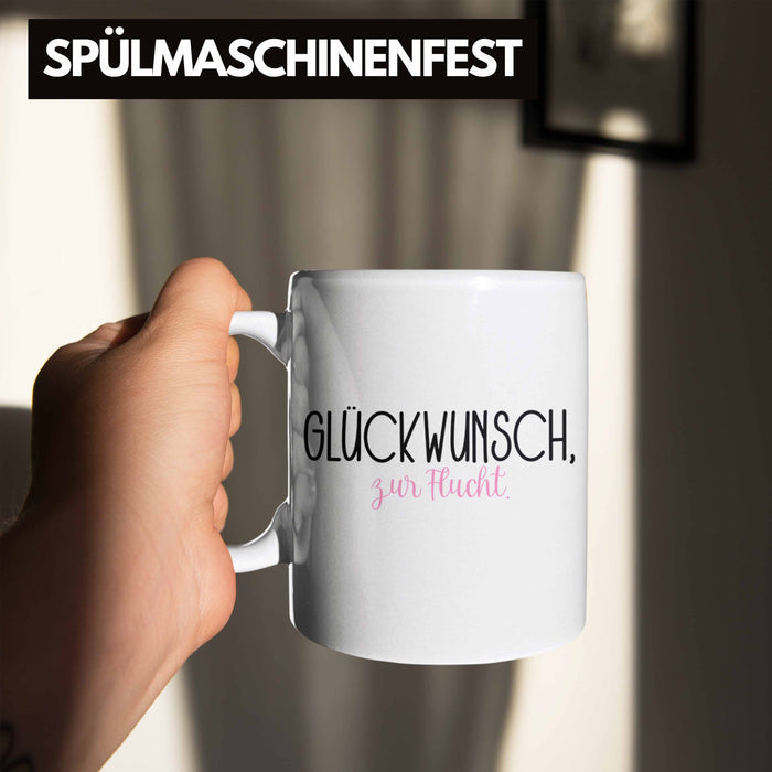 Trendation - Jobwechsel Tasse Geschenk Kollegin Kollege Lustig Abschiedsgeschenk Sprüche - Glückwunsch Zur Flucht Abschied Weiß Trendation