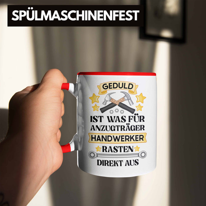 Trendation - Handwerker Tasse mit Spruch Geschenke für Handwerk Kaffeebecher KFZ Mechaniker Mechatroniker Rot Trendation