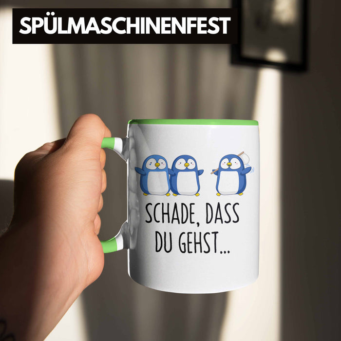Trendation - Jobwechsel Tasse Geschenk Kollegin Kollege Abschied Lustig Abschiedsgeschenk Sprüche Neuer Job Schade Dass Du Gehst Grün Trendation
