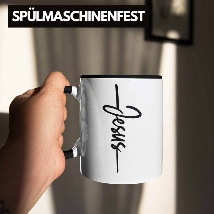 Jesus Christus Tasse Bibel Geschenk Kreuz Glauben Kirche Christliche Geschenkidee Schwarz Trendation