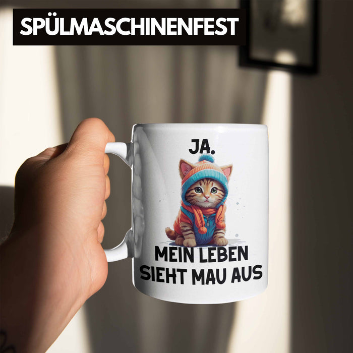Dank Meme Tasse Katzen Besitzer Wortspiel Ja Mein Leben Sieht Mau Aus Traurige Katze Geschenkidee Süße Katze Weiß Trendation