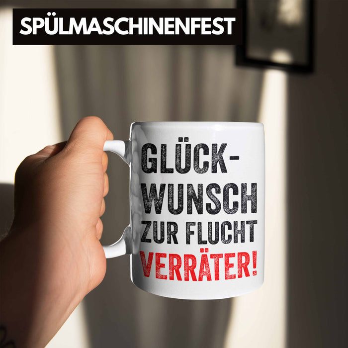 Trendation - Jobwechsel Tasse Geschenk Kollegin Kollege Lustig Abschiedsgeschenk Sprüche Glückwunsch Zur Flucht Trendation