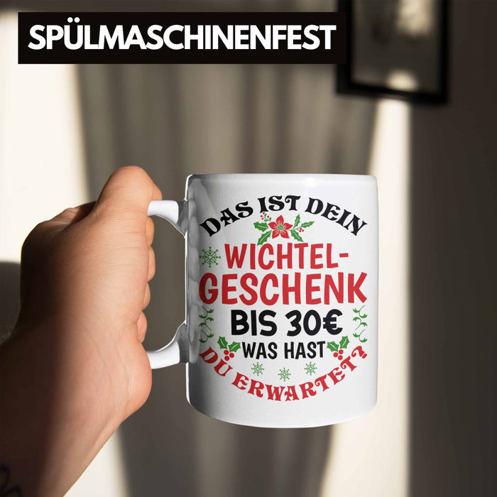 Wichtelgeschenk für 30 Euro Tasse Wichteln für Frauen Kollegen Wichtel-Tasse Schrott-Wichteln Schrottwichteln Weiß Trendation
