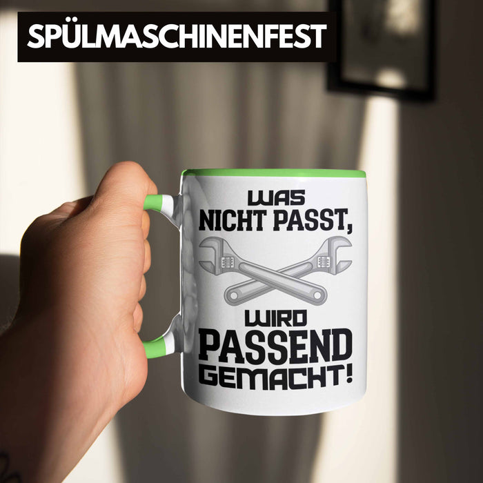 Trendation - Handwerker Tasse mit Spruch Geschenke für Handwerk Kaffeebecher KFZ Mechaniker Mechatroniker Grün Trendation