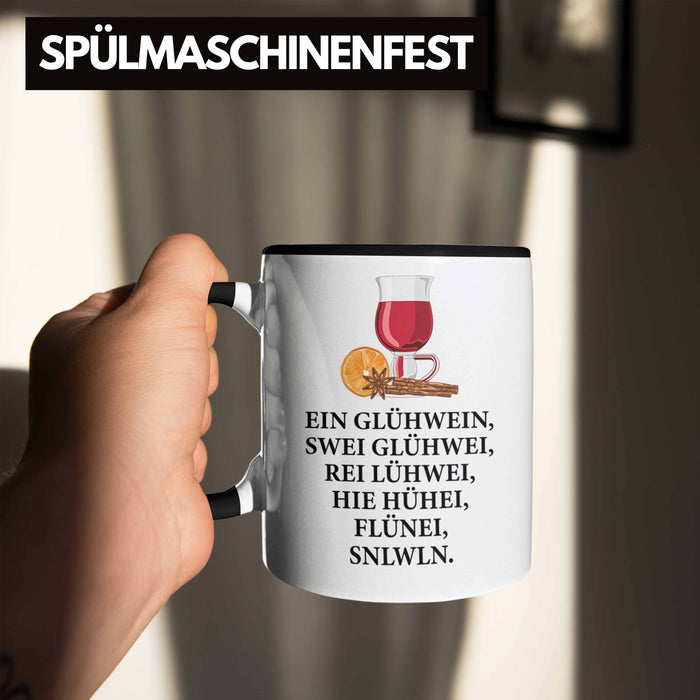 Trendation - Ein Glühwein Tasse Lustig Spruch Glühweinbecher mit Henkel Doppelwandig Glühweintassen Gläser Weihnachtsmarkt Becher Tassen Geschenk - Ein Glühwein Swei Schwarz Trendation