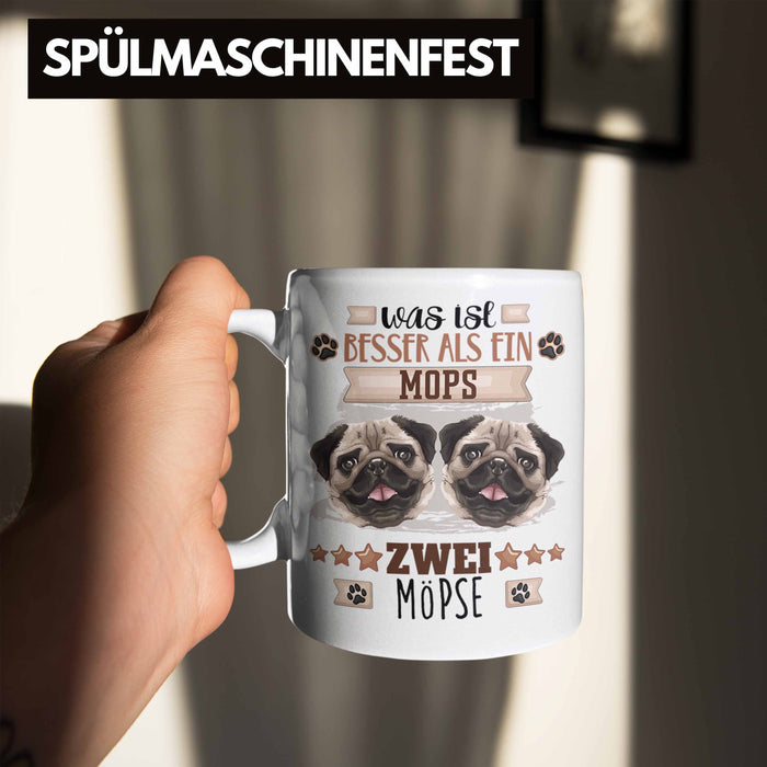 Mops Besitzer Tasse Geschenk Lustiger Spruch Geschenkidee Was Ist Besser Als Ein Mops Weiß Trendation