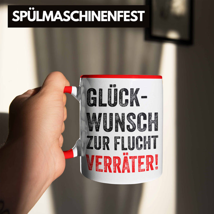 Trendation - Jobwechsel Tasse Geschenk Kollegin Kollege Lustig Abschiedsgeschenk Sprüche Glückwunsch Zur Flucht Trendation